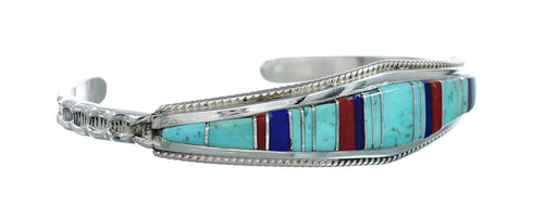 Multicolor Inlay Genuine Sterling Silver Navajo Cuff Bracelet NN20153